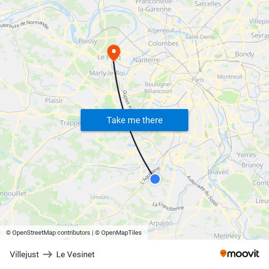 Villejust to Le Vesinet map