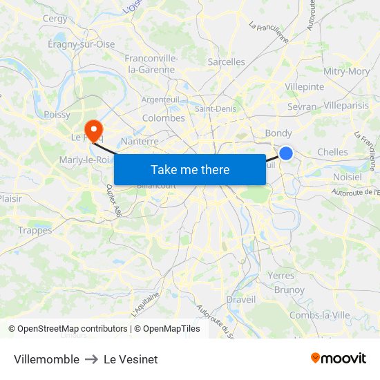 Villemomble to Le Vesinet map