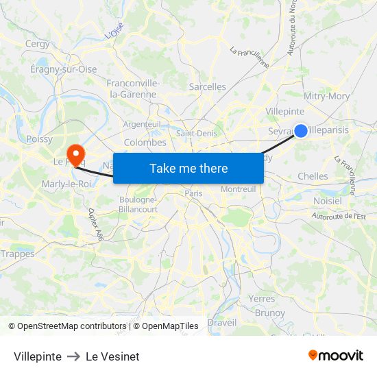 Villepinte to Le Vesinet map