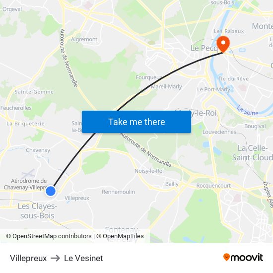 Villepreux to Le Vesinet map