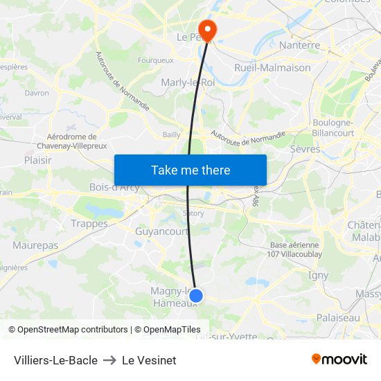 Villiers-Le-Bacle to Le Vesinet map