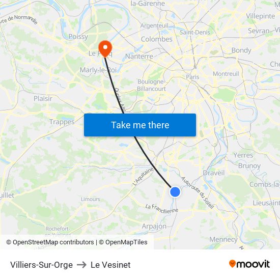 Villiers-Sur-Orge to Le Vesinet map