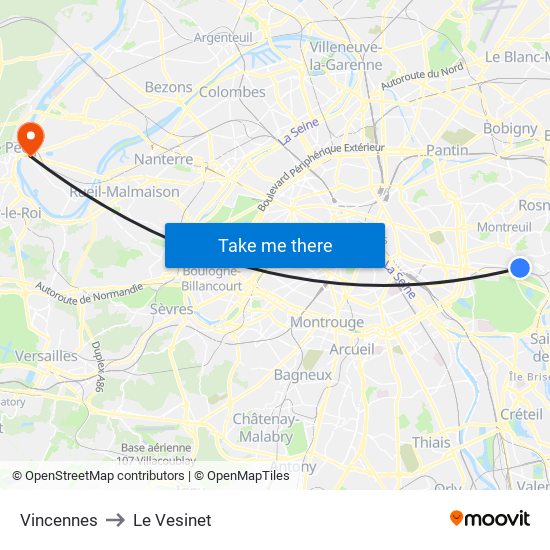 Vincennes to Le Vesinet map