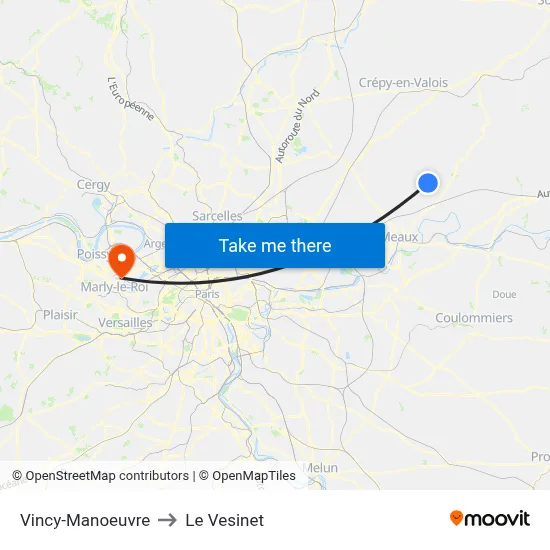 Vincy-Manoeuvre to Le Vesinet map