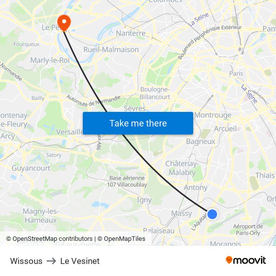 Wissous to Le Vesinet map