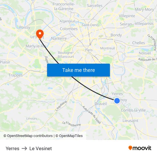 Yerres to Le Vesinet map