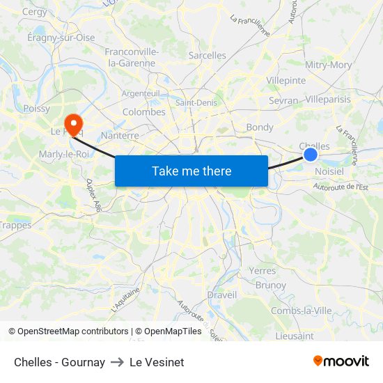 Chelles - Gournay to Le Vesinet map