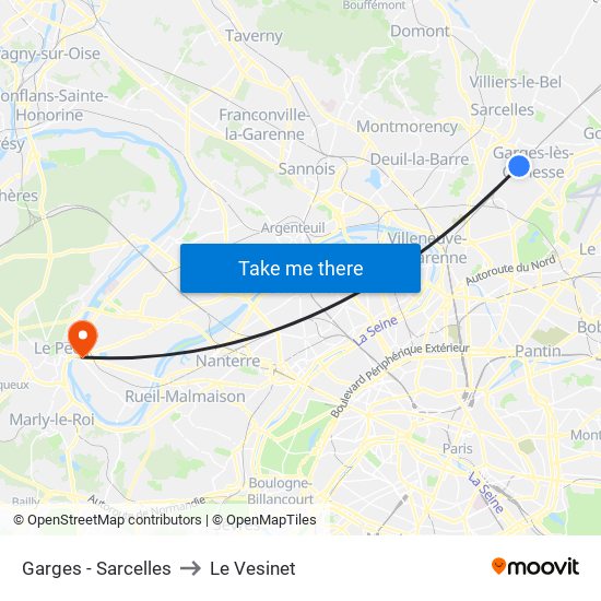 Garges - Sarcelles to Le Vesinet map