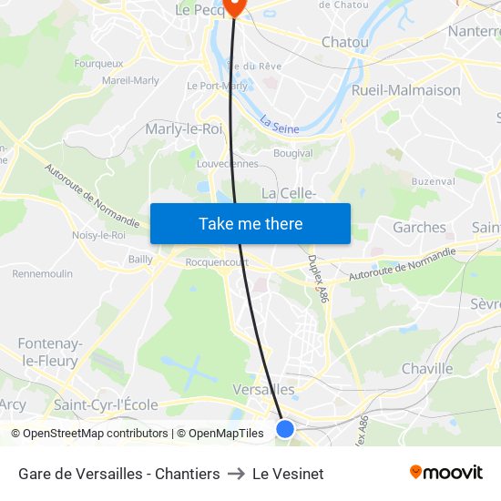 Gare de Versailles - Chantiers to Le Vesinet map
