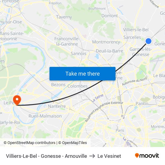 Villiers-Le-Bel - Gonesse - Arnouville to Le Vesinet map