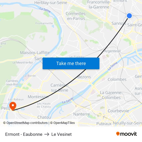 Ermont - Eaubonne to Le Vesinet map