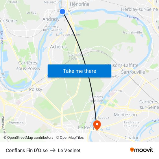 Conflans Fin D'Oise to Le Vesinet map