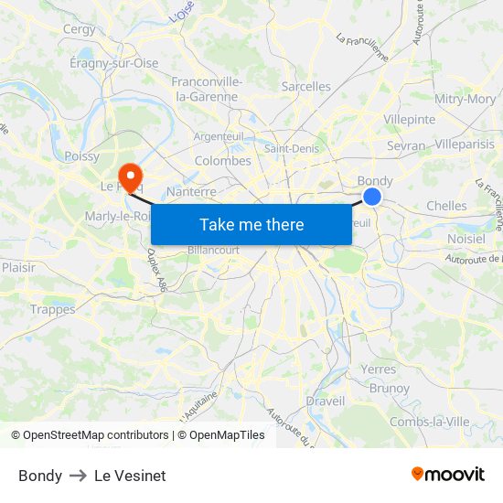 Bondy to Le Vesinet map