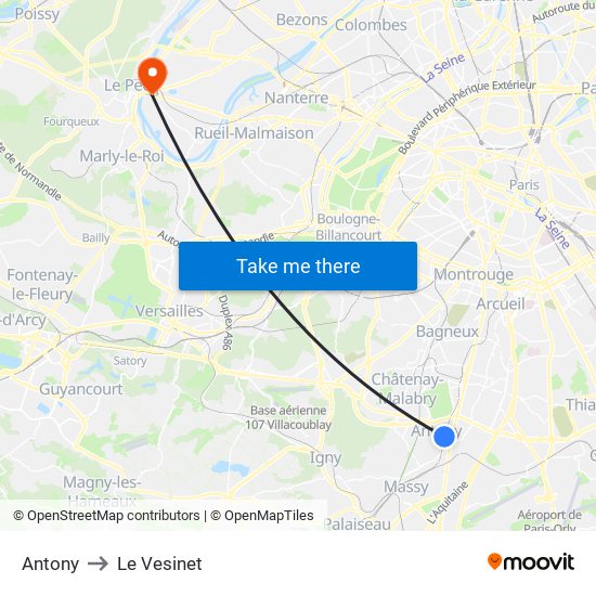 Antony to Le Vesinet map