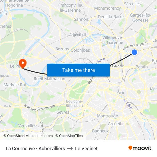La Courneuve - Aubervilliers to Le Vesinet map