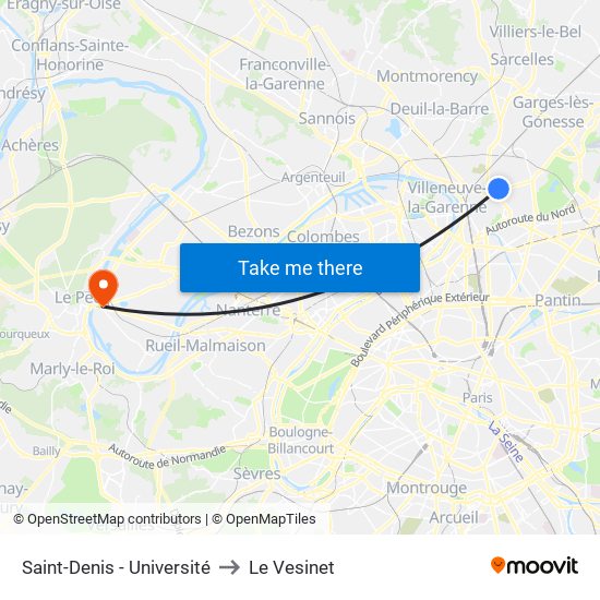Saint-Denis - Université to Le Vesinet map
