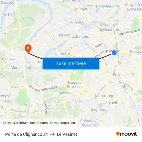 Porte de Clignancourt to Le Vesinet map