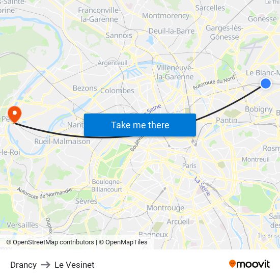 Drancy to Le Vesinet map
