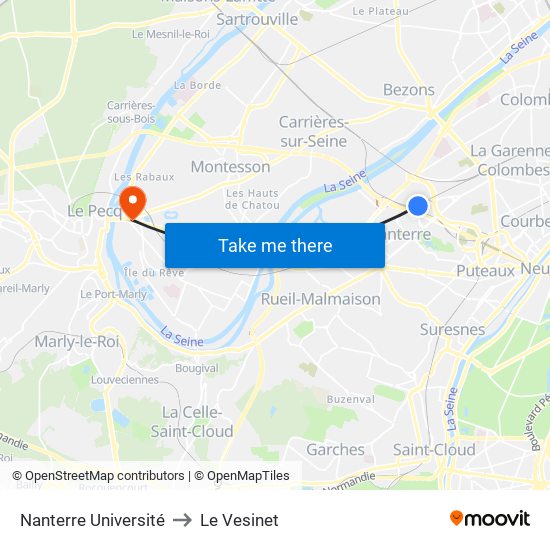 Nanterre Université to Le Vesinet map