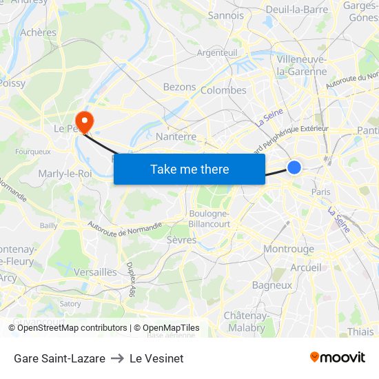 Gare Saint-Lazare to Le Vesinet map