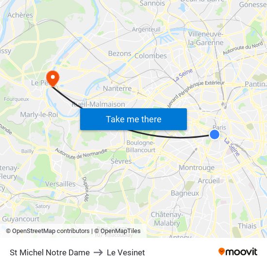 St Michel Notre Dame to Le Vesinet map