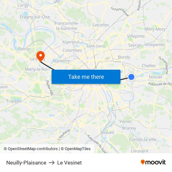 Neuilly-Plaisance to Le Vesinet map
