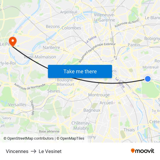 Vincennes to Le Vesinet map