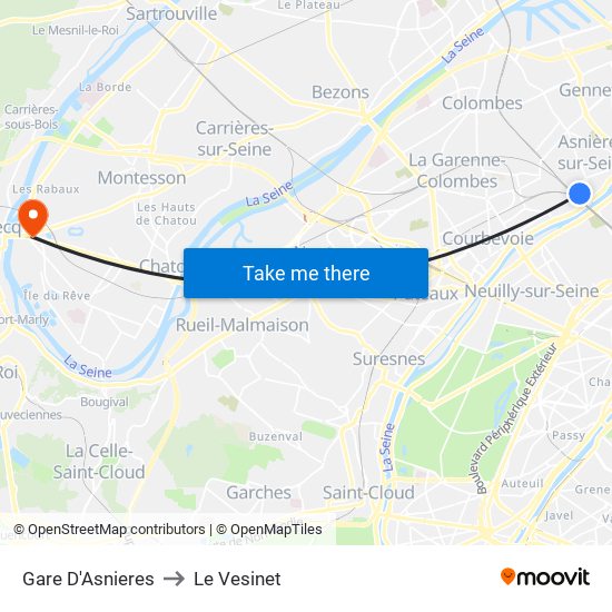 Gare D'Asnieres to Le Vesinet map