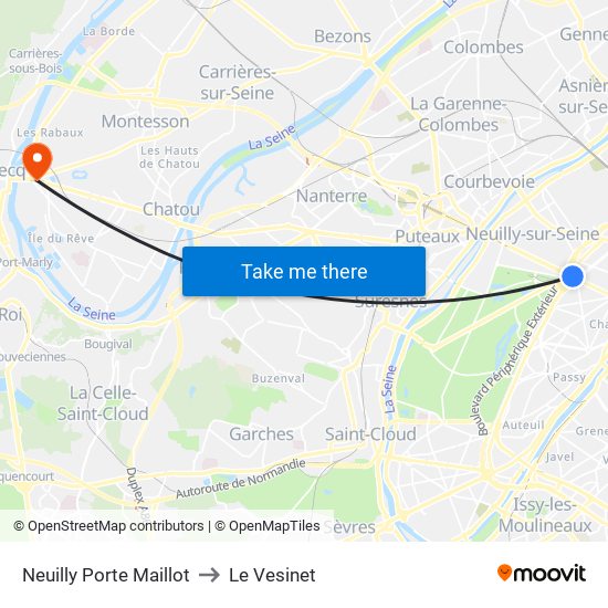 Neuilly Porte Maillot to Le Vesinet map