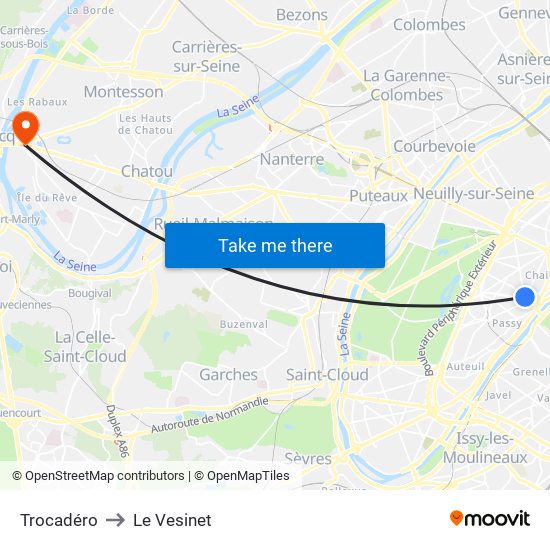 Trocadéro to Le Vesinet map