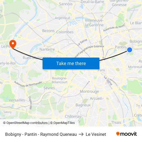 Bobigny - Pantin - Raymond Queneau to Le Vesinet map