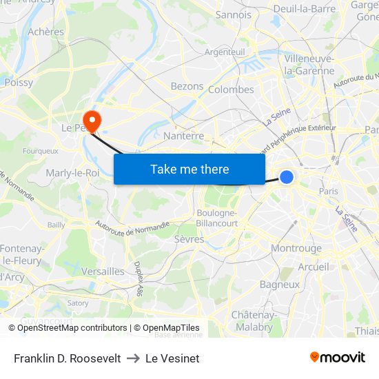 Franklin D. Roosevelt to Le Vesinet map