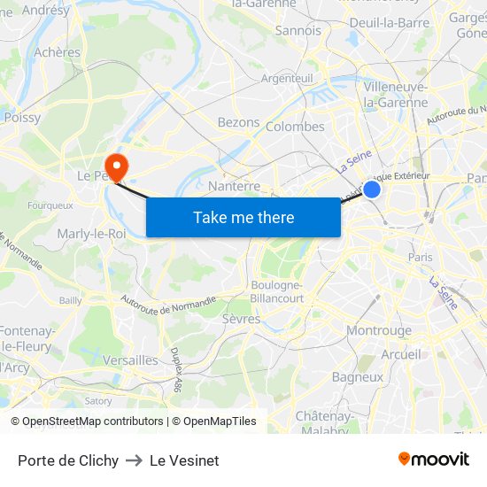 Porte de Clichy to Le Vesinet map