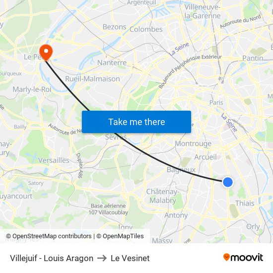 Villejuif - Louis Aragon to Le Vesinet map