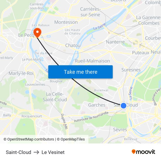 Saint-Cloud to Le Vesinet map