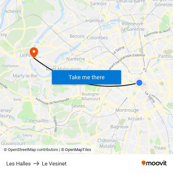 Les Halles to Le Vesinet map