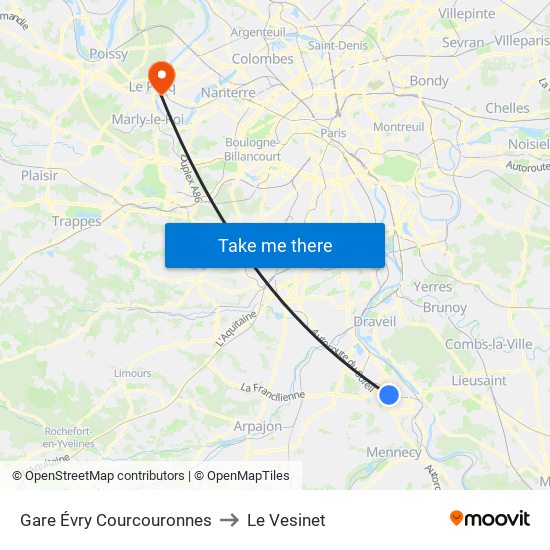 Gare Évry Courcouronnes to Le Vesinet map