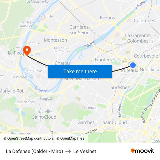 La Défense (Calder - Miro) to Le Vesinet map