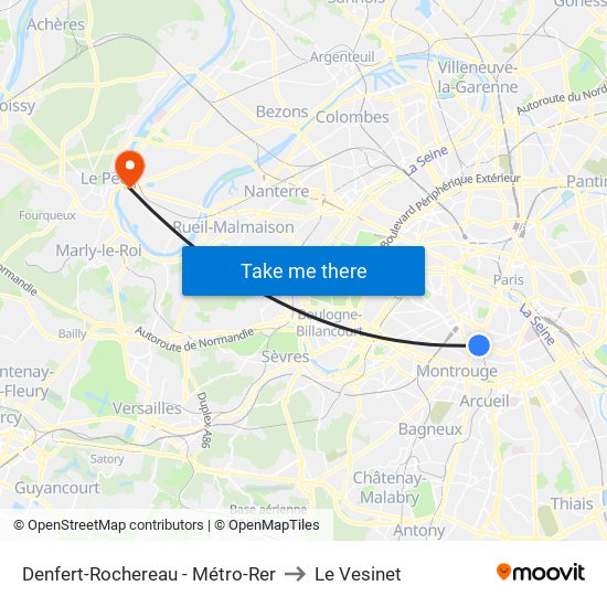 Denfert-Rochereau - Métro-Rer to Le Vesinet map