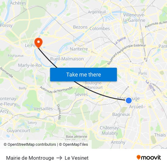 Mairie de Montrouge to Le Vesinet map