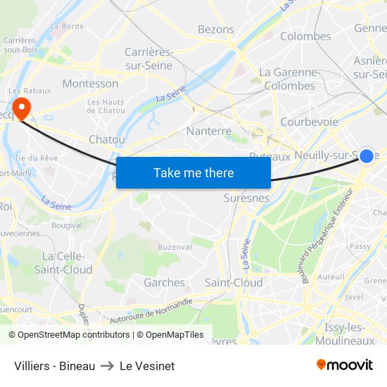 Villiers - Bineau to Le Vesinet map