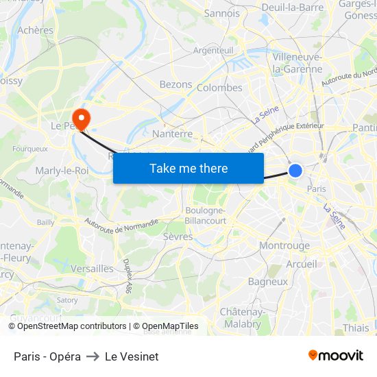 Paris - Opéra to Le Vesinet map