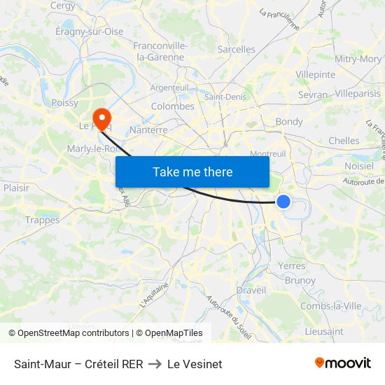 Saint-Maur – Créteil RER to Le Vesinet map