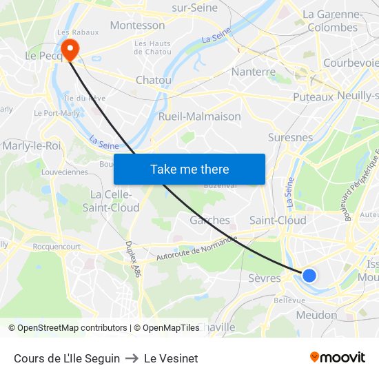 Cours de L'Ile Seguin to Le Vesinet map