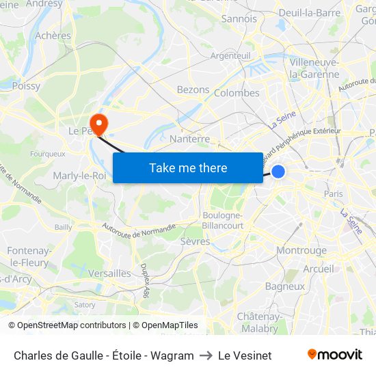 Charles de Gaulle - Étoile - Wagram to Le Vesinet map