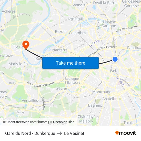 Gare du Nord - Dunkerque to Le Vesinet map