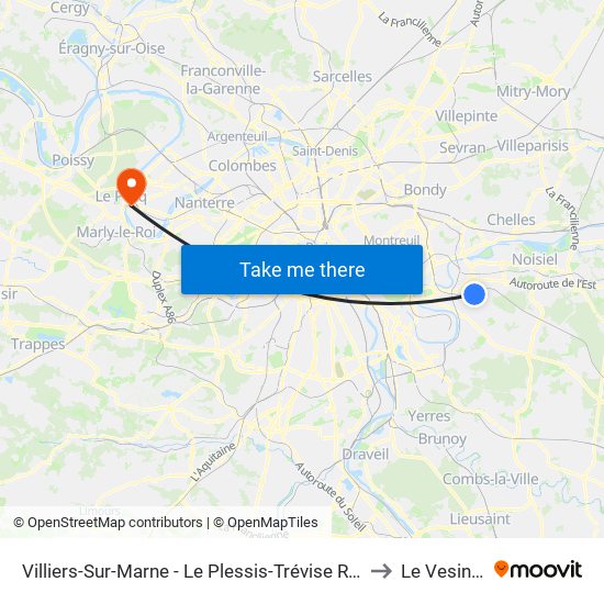 Villiers-Sur-Marne - Le Plessis-Trévise RER to Le Vesinet map