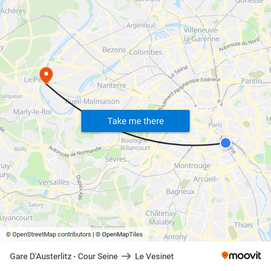 Gare D'Austerlitz - Cour Seine to Le Vesinet map