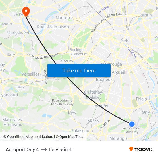 Aéroport Orly 4 to Le Vesinet map