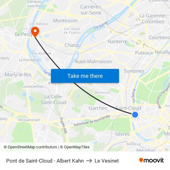 Pont de Saint-Cloud - Albert Kahn to Le Vesinet map